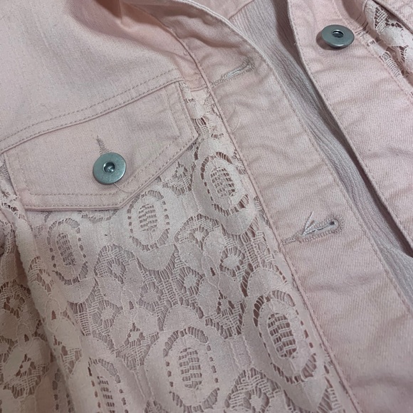 baby pink jean jacket with lace on sides/back - Picture 5 of 5